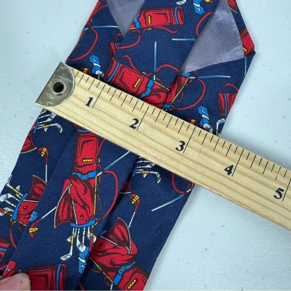 Arturo Nucci Silk Golf Novelty Tie Navy Red Golf Bag Print Necktie Funky Style